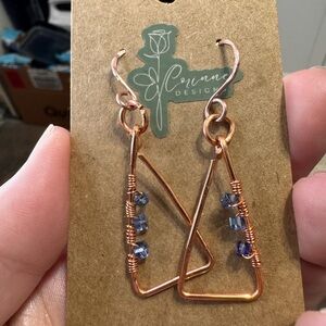 Brown and Blue Geometric Earrings with Beads